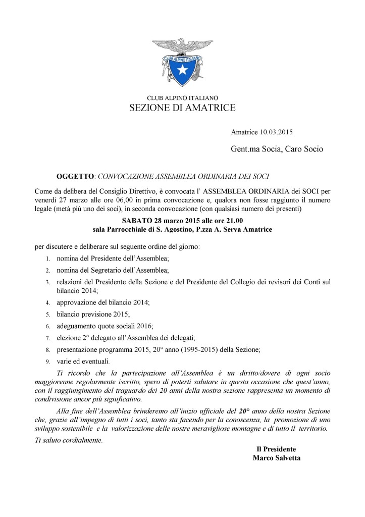 convocazione assemblea soci 28-3-2015