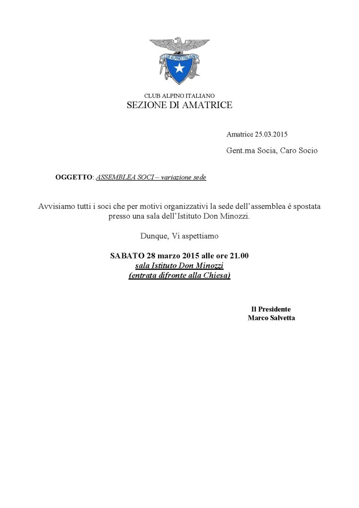 convocazione assemblea soci 28-3-2015